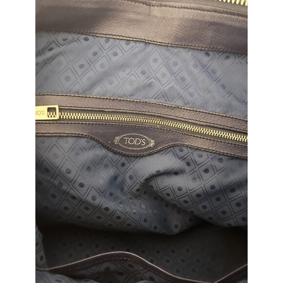 RARE Tod's D-Bag Styling Suede Navy Blue Top Handle Medium Handbag Bauletto - Picture 8 of 13